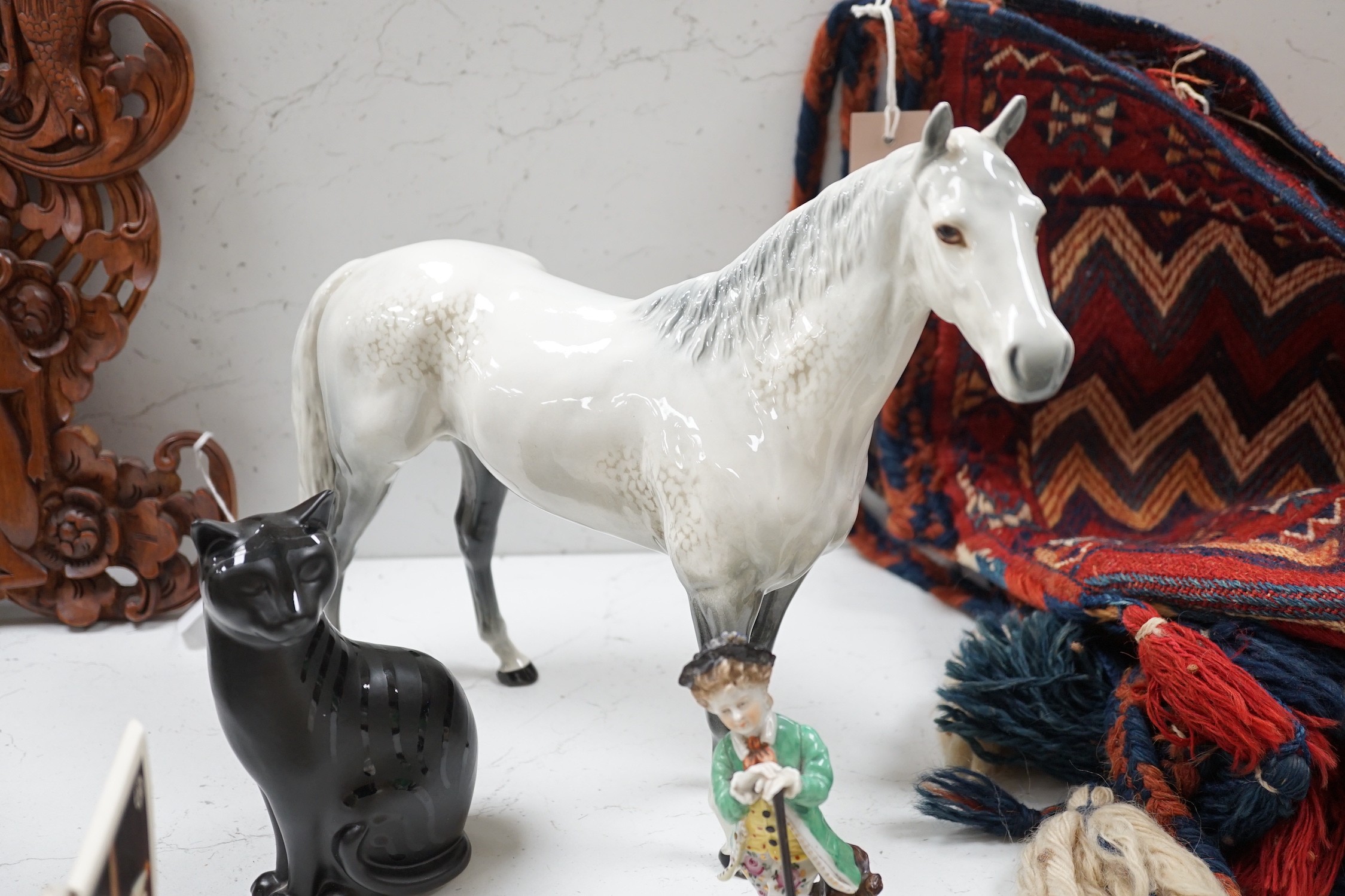 Ceramic ornaments including two boxed Gustavsberg advent figures and a large Beswick horse